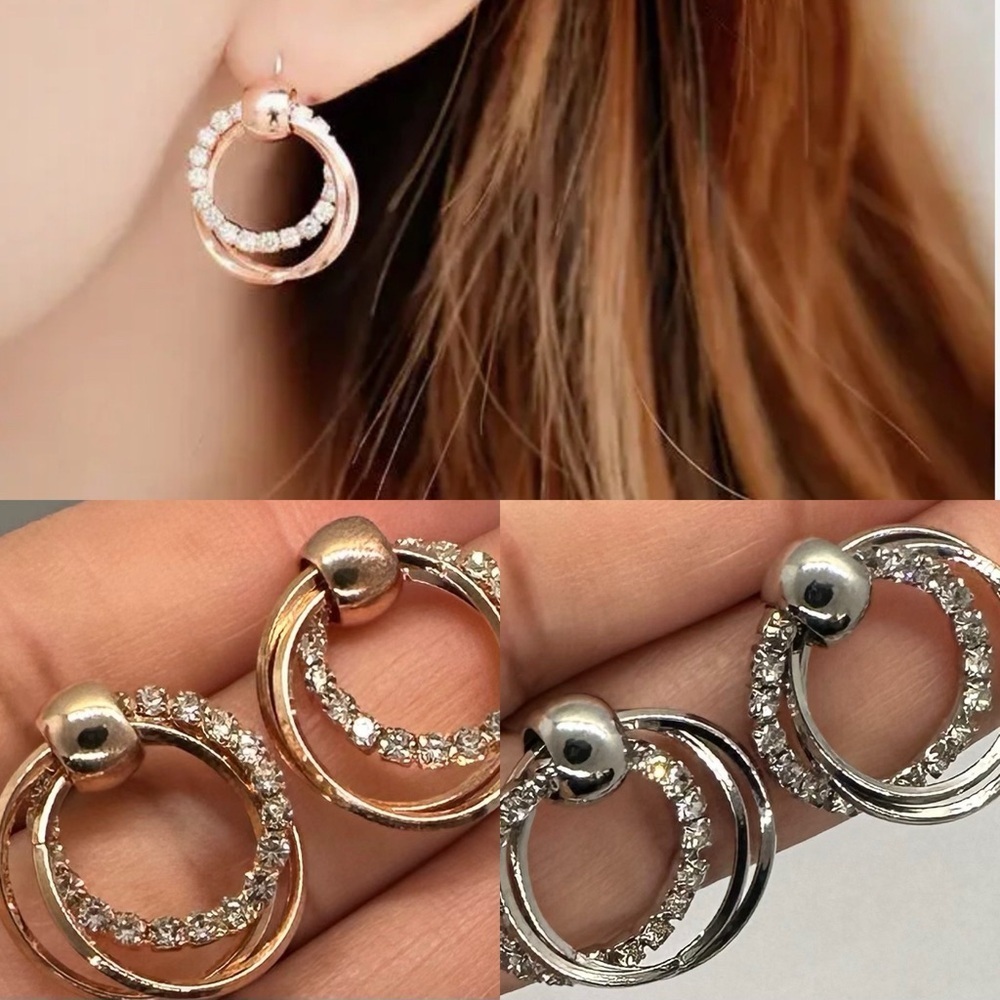 ✨🤍NWTChic Pave Crystal Double Hoop Dangle Earrings - Silver or Rose Gold tone 💛